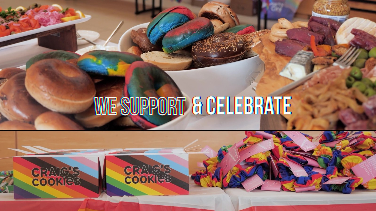 Fasken Event poster collage featuring rainbow cookies, donuts, and desserts with text We Support & Celebrate.