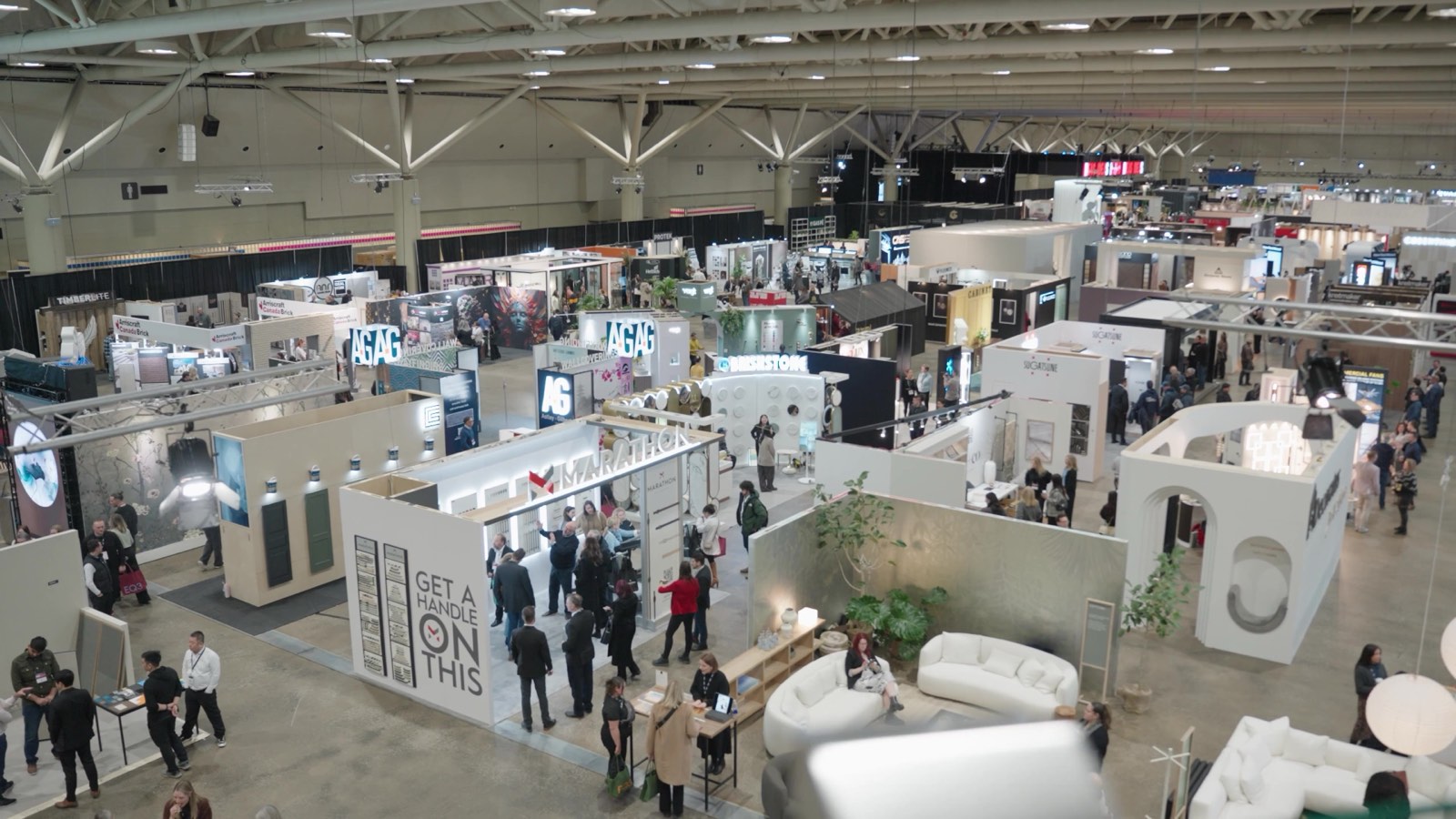 Italian Trade Agency exhibit at a Toronto event highlighting modern Italian business sectors and commercial trade.