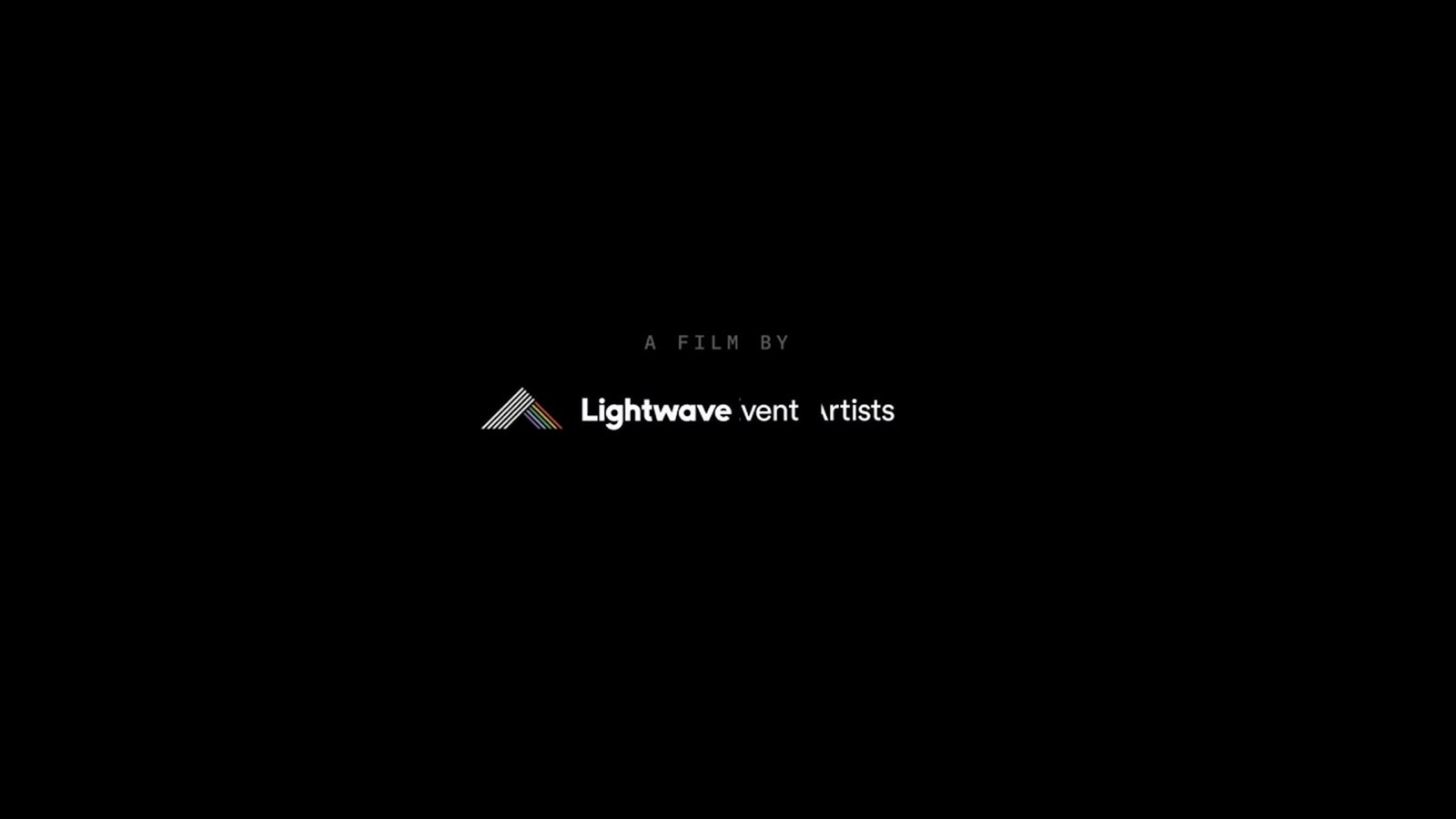 Title frame from Limitless Event opening film reading A FILM BY Lightwave Event Artists on black background.