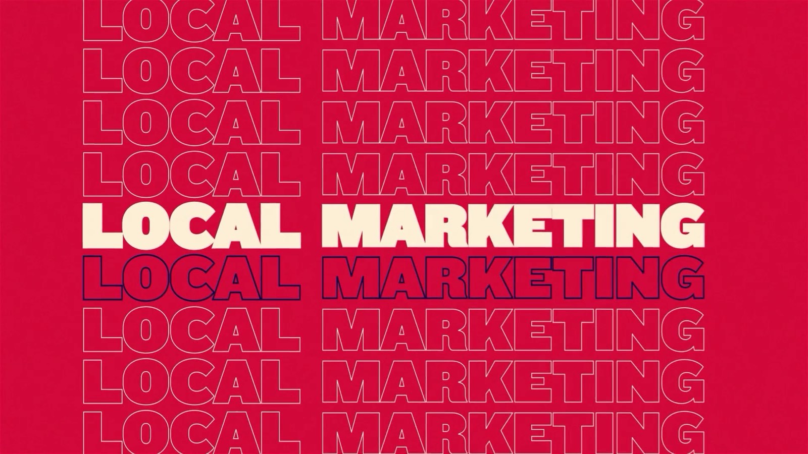 Bold Local Marketing title card with kinetic typography on a red background for an animated video.